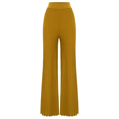 PERALUNA WOMEN'S GREEN VIOLA TROUSERS RIBBED KNIT PANTS IN OLIVE