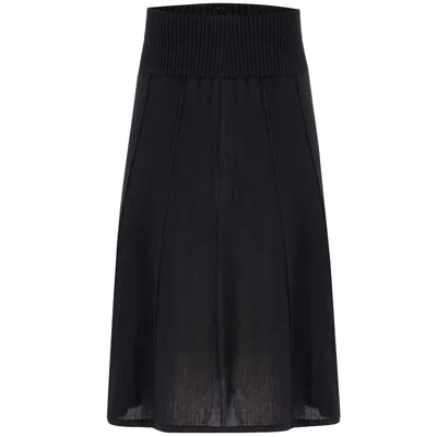 PERALUNA WOMEN'S HIGH WAIST 3D VERTICAL STRIPED BELOW KNEE KNITWEAR SKIRT - BLACK