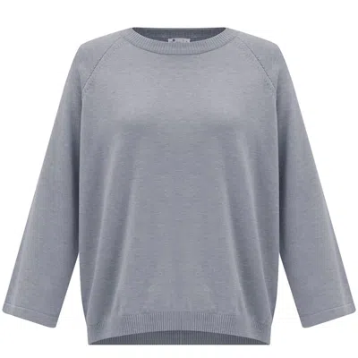 PERALUNA WOMEN'S NELL O-NECK PULLOVER SLIT DETAILED FINE KNIT JUMPER - GREY MELANGE