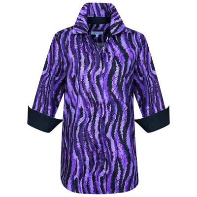 PERLAVERA WOMEN'S BLACK NANCY TIDE MAUVE THREE QUARTER SLEEVE LENGTH MISSY FIT SHIRT