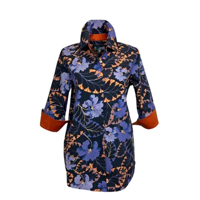 PERLAVERA WOMEN'S ORANGE / PURPLE COS FLORA PRINTED THREE QUARTER SLEEVE SHIRT