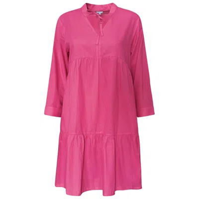 PERLAVERA WOMEN'S OLGA PINK SOLID SOFT COTTON THREE QUARTER SLEEVE LENGTH SHORT DRESS