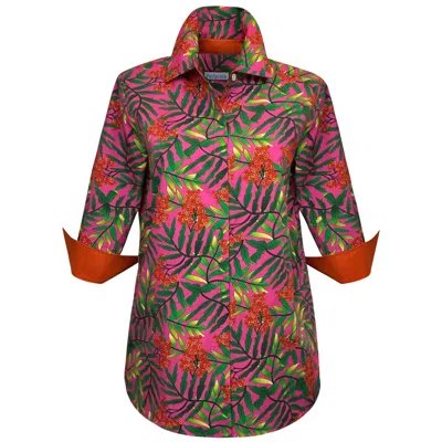 PERLAVERA WOMEN'S RED / GREEN COS FELICIA PRINTED THREE QUARTER SLEEVE SHIRT