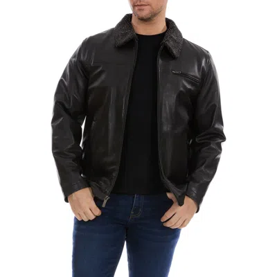 PERRY ELLIS PERRY ELLIS FAUX SHEARLING COLLARED LEATHER JACKET