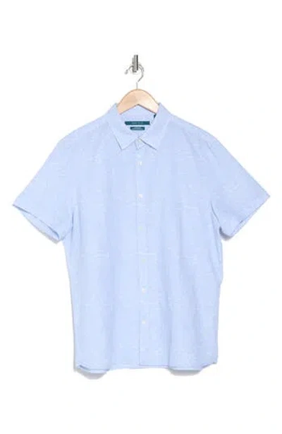 PERRY ELLIS PERRY ELLIS LINE PRINT SHORT SLEEVE LINEN & COTTON BUTTON-UP SHIRT