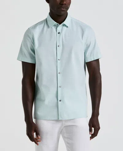 PERRY ELLIS MEN'S COTTON DOBBY SHORT SLEEVE BUTTON-FRONT SHIRT