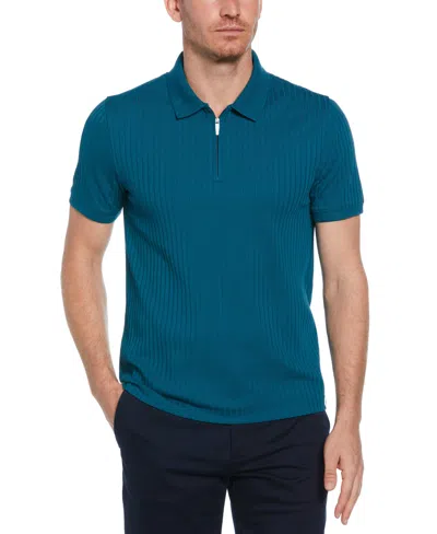 PERRY ELLIS MEN'S QUARTER ZIP RIBBED POLO