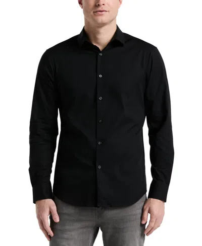 PERRY ELLIS MEN'S SLIM FIT LONG SLEEVE BUTTON-FRONT DOBBY COTTON SHIRT