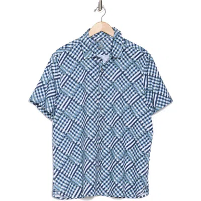 PERRY ELLIS PERRY ELLIS SLIM FIT TRIANGLE SHORT SLEEVE STRETCH BUTTON-UP SHIRT