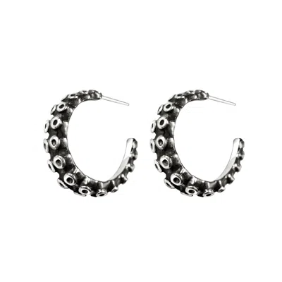 PERRY GARGANO WOMEN'S TENTACLE HOOP EARRINGS - OXIDIZED STERLING SILVER - NAUTICAL WATERPROOF