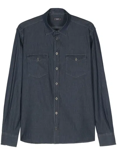 PESERICO CONTRAST-STITCHING DENIM SHIRT