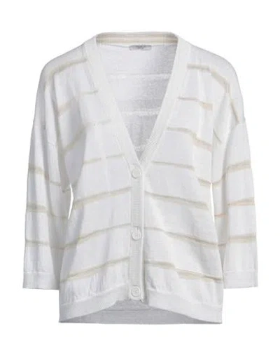 PESERICO PESERICO WOMAN CARDIGAN OFF WHITE SIZE 10 LINEN, COTTON, VISCOSE, METALLIC FIBER