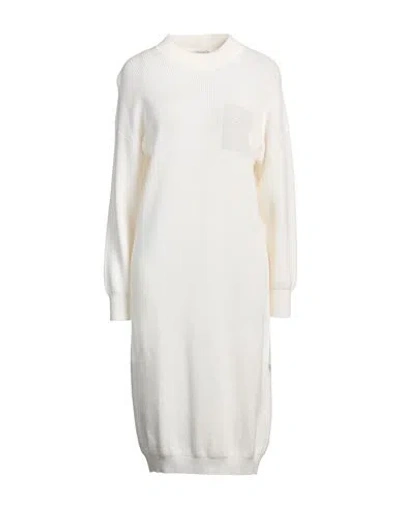 PESERICO PESERICO WOMAN MIDI DRESS WHITE SIZE 8 VIRGIN WOOL, SILK, CASHMERE, METALLIC FIBER