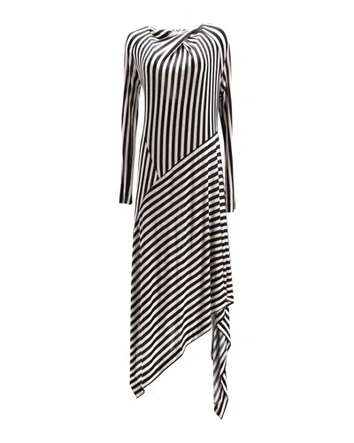 PETAR PETROV DASHA STRIPED MIDI DRESS IN WHITE VISCOSE