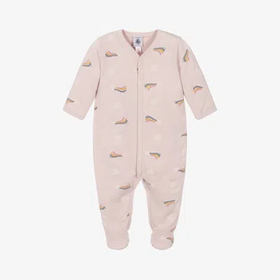 PETIT BATEAU GIRLS PINK COTTON STAR & HEART BABYGROW
