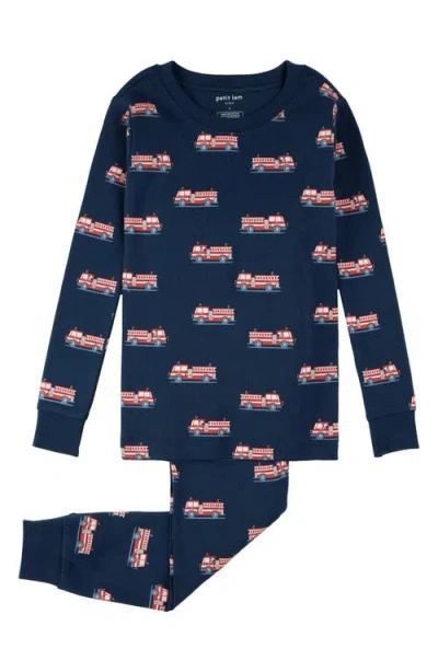 PETIT LEM PETIT LEM KIDS' FIRE TRUCK PRINT FITTED ORGANIC COTTON TWO-PIECE PAJAMAS