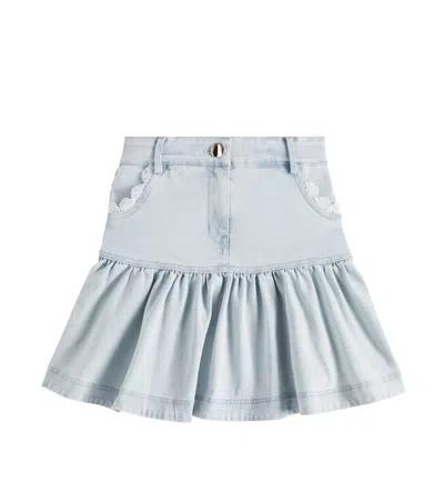 PETITE AMALIE LACE-TRIMMED DENIM SKIRT