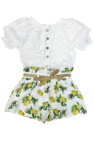 PETITE MAISON PETITE MAISON KIDS AMALFI LEMON PRINT LINEN BLOUSE AND SHORTS SET