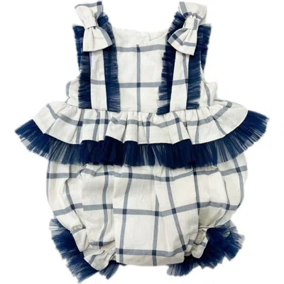 PETITE MAISON PETITE MAISON KIDS CHECKERED LINEN RUFFLE ROMPER