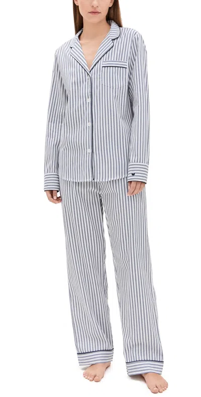PETITE PLUME FRENCH TICKING TWILL PAJAMA SET WHITE/NAVY
