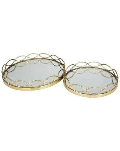 PEYTON LANE PEYTON LANE SET OF 2 GOLD STAINLESS STEEL MIRRORED TRAYS