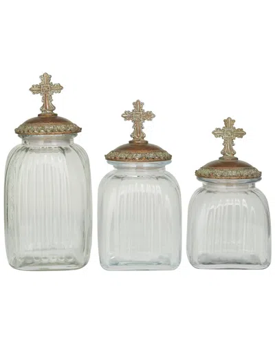 PEYTON LANE PEYTON LANE SET OF 3 BIBLICAL CLEAR GLASS DECORATIVE JARS WITH CROSS LIDS