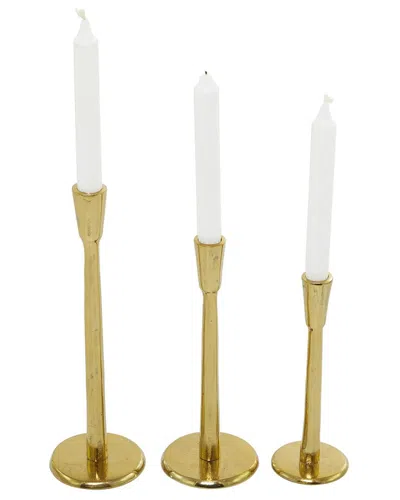PEYTON LANE PEYTON LANE SET OF 3 GOLD ALUMINUM METAL SLIM MINIMALISTIC DECORATIVE CANDLE HOLDER WITH ROUND BASES