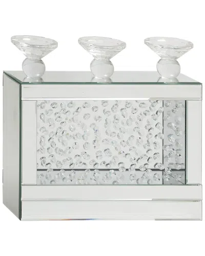 PEYTON LANE PEYTON LANE WOOD PILLAR 3 PLATE CANDLE HOLDER WITH MIRRORED ACCENTS AND  CRYSTALS