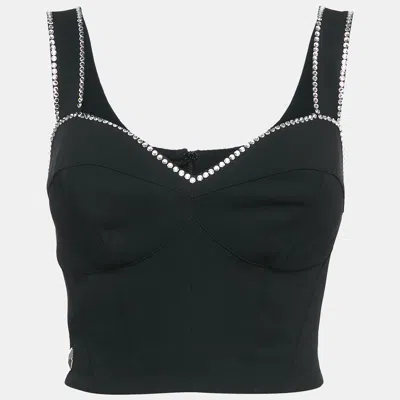 PHILIP STEIN BLACK RHINESTONE EMBELLISHED CREPE BUSTIER TOP S