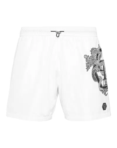 PHILIPP PLEIN BEACHWEAR SHORT TROUSERS DRAGON