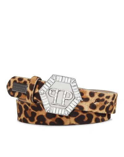 PHILIPP PLEIN BELT STONES HEXAGON LEOPARD