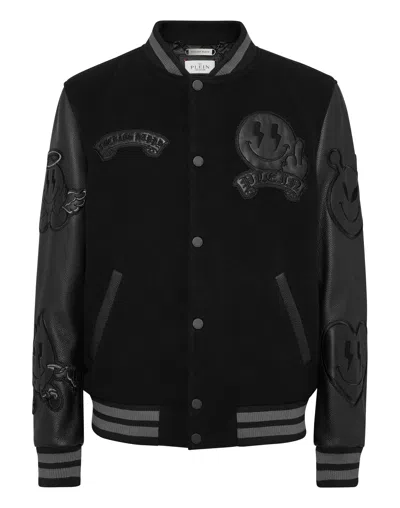 PHILIPP PLEIN COLLEGE WOOL BOMBER LS SMILE