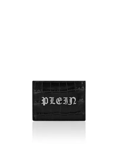 PHILIPP PLEIN CROCCO PRINTED LEATHER CREDIT CARDS HOLDER GOTHIC PLEIN