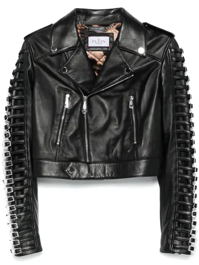 PHILIPP PLEIN CRYSTAL-BUCKLE BIKER JACKET