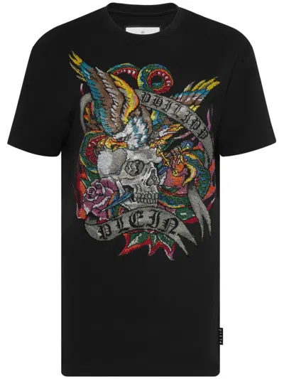 PHILIPP PLEIN CRYSTAL-EMBELLISHED TATTOO-PRINT T-SHIRT