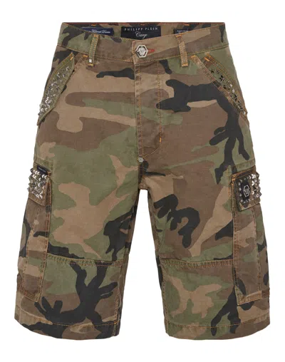 PHILIPP PLEIN DENIM CARGO SHORTS STUDS
