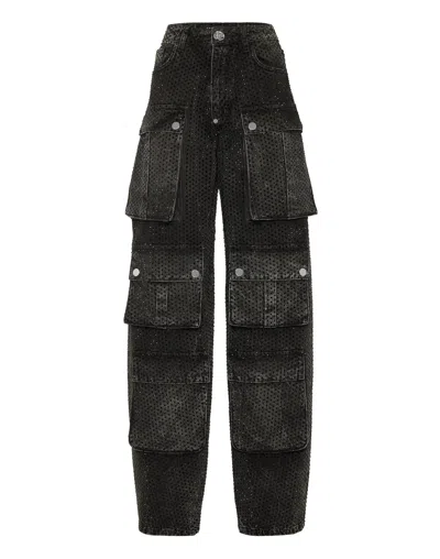 PHILIPP PLEIN DENIM CARGO TROUSERS SRTASS