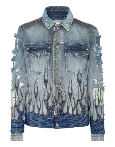 PHILIPP PLEIN DENIM OVERSIZE JACKET LS STRASS FLAME