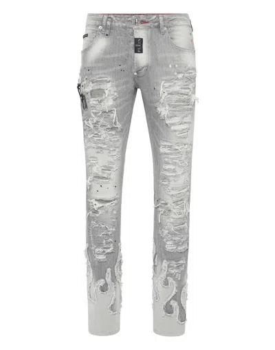 PHILIPP PLEIN DENIM ROCK STAR FIT TROUSERS FLAME