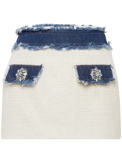 PHILIPP PLEIN DENIM-TRIMMED TWEED MINISKIRT