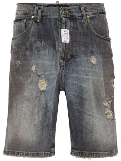 PHILIPP PLEIN DISTRESSED-EFFECT DENIM SHORTS