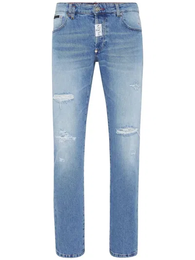 PHILIPP PLEIN DISTRESSED-EFFECT STRAIGHT-LEG JEANS