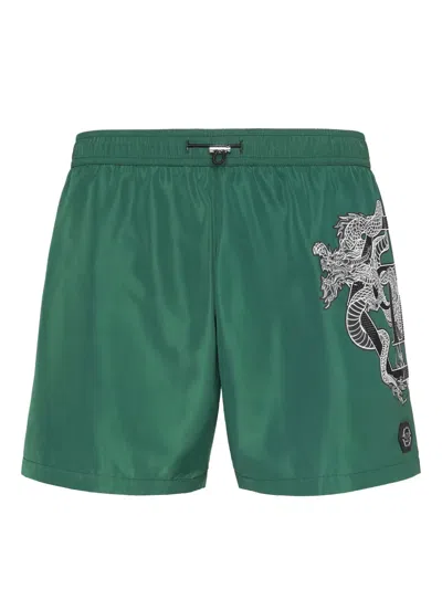 PHILIPP PLEIN DRAGON-PRINT SWIM SHORTS