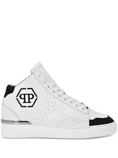 PHILIPP PLEIN HEXAGON LEATHER SNEAKERS