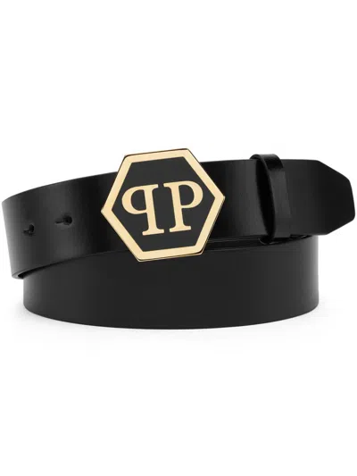 PHILIPP PLEIN HEXAGON-LOGO LEATHER BELT