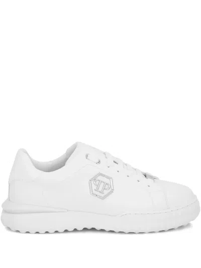 PHILIPP PLEIN HEXAGON LOGO PLAQUE LEATHER LOW-TOP TRAINERS