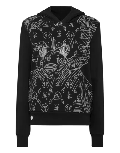 PHILIPP PLEIN HOODIE SWEATSHIRT TEDDY BEAR WITH CRYSTALS