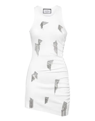 PHILIPP PLEIN JERSEY RIB SHORT DRESS FRINGE