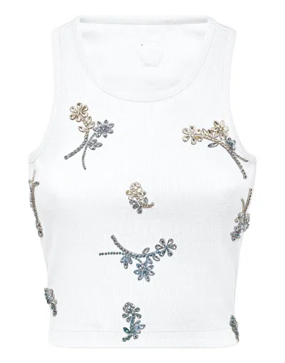 PHILIPP PLEIN JERSEY RIB TANK TOP FLOWERS