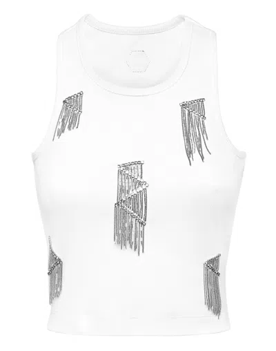 PHILIPP PLEIN JERSEY RIB TANK TOP FRINGE
